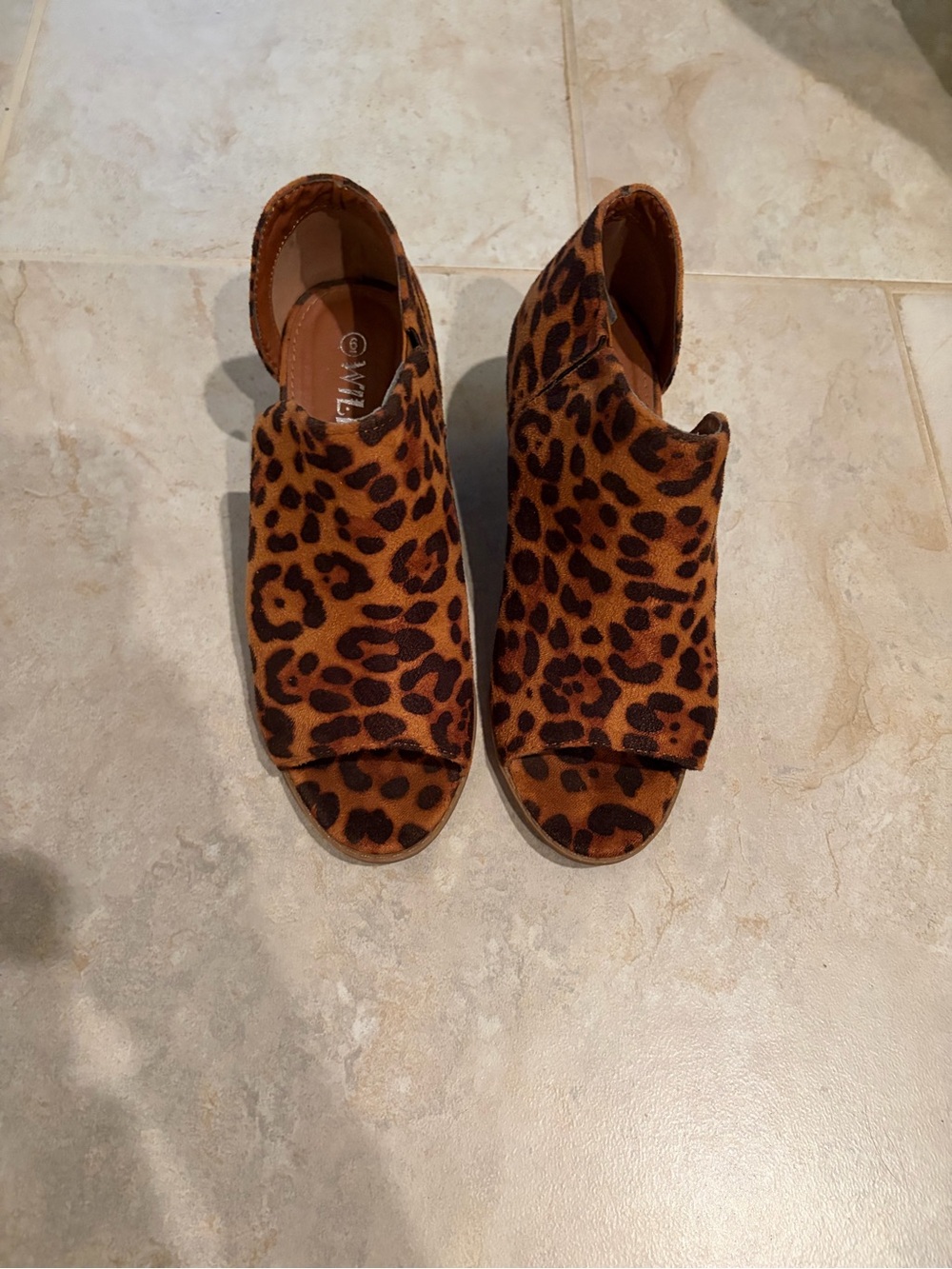 Wild Diva Leopard Print Open-Toe Heeled Booties - Brown/Black